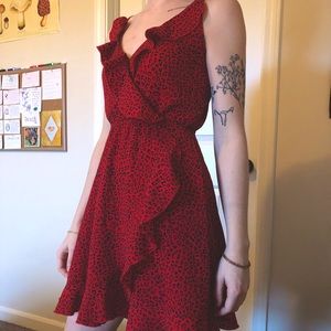 Red cheetah print wrap dress